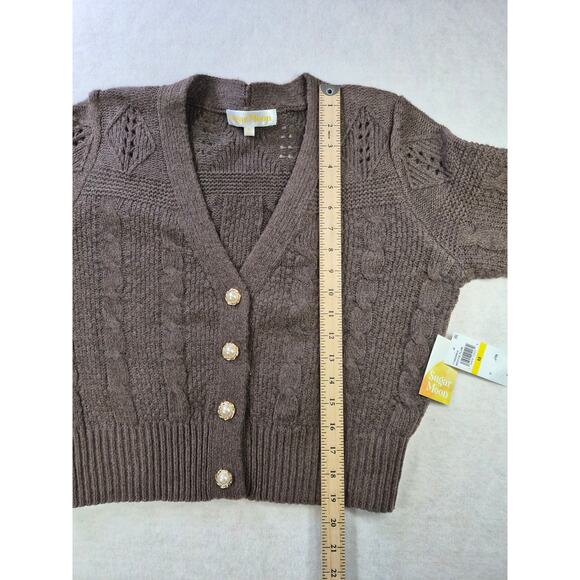 Cable Knit Chunky Cottagecore Boho Cardigan Mocha Plum sz M #2177 - Picture 5 of 7